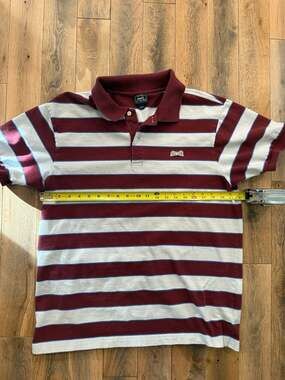 Le Tigre Striped Short Sleeve Polo Shirt Burgundy White Blue Size L